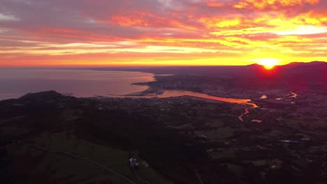Aerial-view-of-stunning-sunset-in-Hondarribia-Basque-Country-north-Spain
