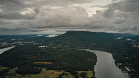 Lookout-Mountain-in-Chattanooga,-TN-with-storm-clouds-in-Background-Aerial-Hyperlapse