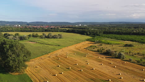 Wide-drone-shot-of-hay-field-in-the-Hernad-Valley-in-Hungary