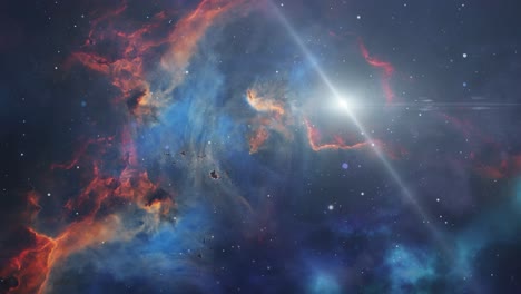 Vuelo-Espacial-4k-A-Nubes-Nebulosas-Y-Estrellas,-Gran-Universo
