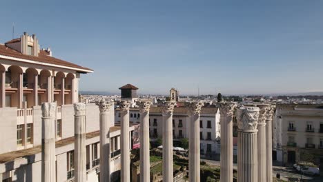 Aerial-riser-showing-marble-pillars-of-ancient-Roman-temple-of-Cordoba
