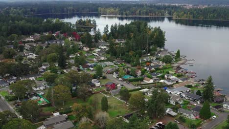 Aerial-View-Of-American-Lake-From-Tillicum-Neighborhood-In-Lakewood,-Washington,-USA