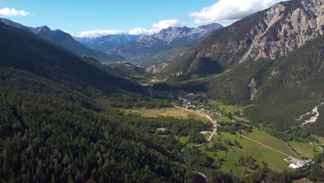 Aerial-view-of-val-di-Susa-Italy-and-France-border-mountain-valley