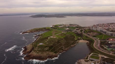Drone-fly-around-old-Hercules-lighthouse-in-la-coruna-north-of-Spain