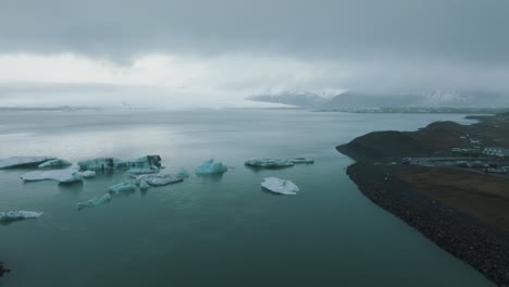 Icebergs-in-Ocean-Waters-of-the-Snaefellsnes-Peninsula-in-Iceland---Aerial
