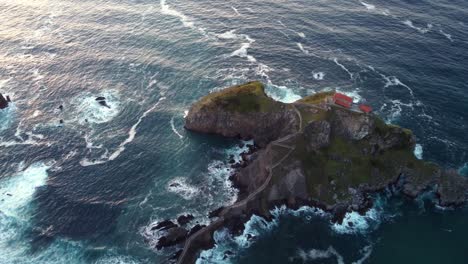 Drone-footage-of-Gaztelugatxe-hermitage-of-a-rock-cliff-formation-on-the-coast-of-Biscay-Basque-Country-north-of-Spain
