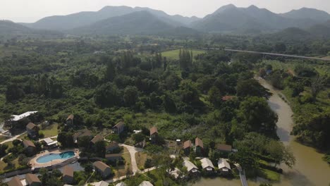 4K-Aerial-Drone-Footage-Over-a-River-in-the-Province-of-Phetchaburi,-Thailand