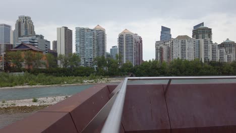 City-skyscraper-by-river-approached-Memorial-Drive-Monument-Calgary-Alberta-Canada
