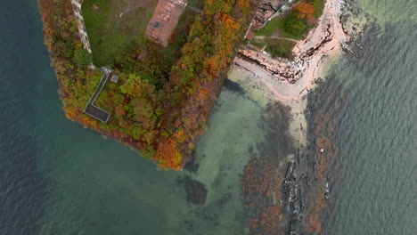 Schöne-Luftaufnahme-Aus-Der-Vogelperspektive-Von-Fort-Georges-An-Der-Casco-Bay-Vor-Der-Küste-Von-Maine