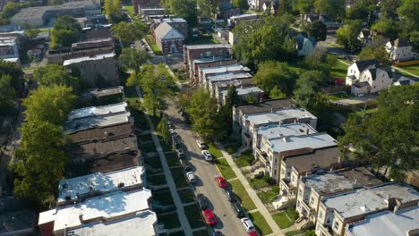 Aerial-View-of-a-City-Street-on-Chicago's-South-Side-in-Summer