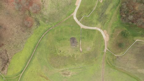 AERIAL:-Top-Down-of-Kernave-Archaeological-site,-a-Medieval-Capital-of-the-Grand-Duchy-of-Lithuania
