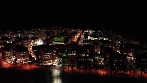 Aerial-view-overlooking-apartments-and-condos-in-Lauttasaari,-winter-evening-in-Helsinki,-Finland