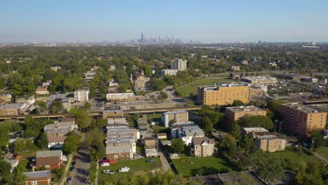 Drone-Flies-Low-Above-Homes-in-West-Englewood,-Chicago