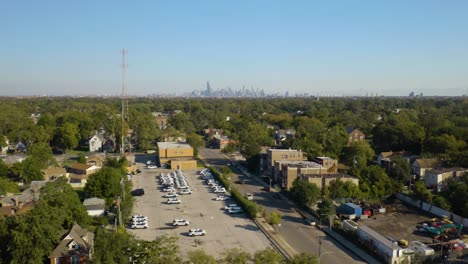 Aerial-View-of-Chicago-Police-Station-in-Englewood,-Southside-Neighborhood