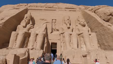 Famous-Abu-Simbel-Rock-cut-Temple,-Massive-statues-carved-on-Rock,-Touristic-historic-site