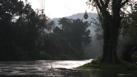 4k-De-Un-Río-Que-Fluye-En-Un-Entorno-Tranquilo-Rodeado-De-Bosques-En-Phetchaburi,-Tailandia