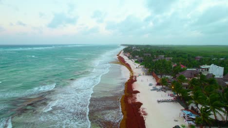 Cloudy-And-Windy-Beachfront-and-Long-Caribbean-Coastline-Near-Tulum-Mexico
