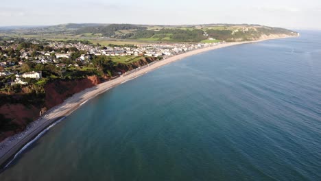 Forward-shot-of-Seaton-Bay-in-Devon-UK-on-a-beautiful-sunny-day