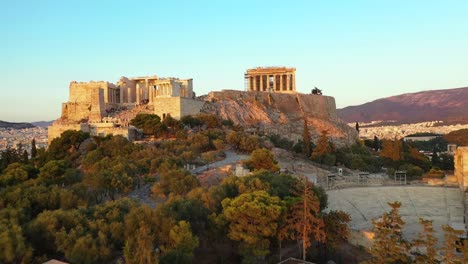 Acrópolis-Ciudad-De-Atenas-Partenón,-Símbolo-De-La-Antigua-Grecia,-Monte-Lycabettus,-Edificio-Del-Parlamento,-Edificios-Residenciales