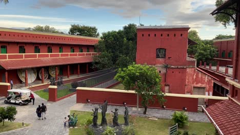 Top-view-of-red-buildings-of-prisoner-cell-made-by-British-in-India