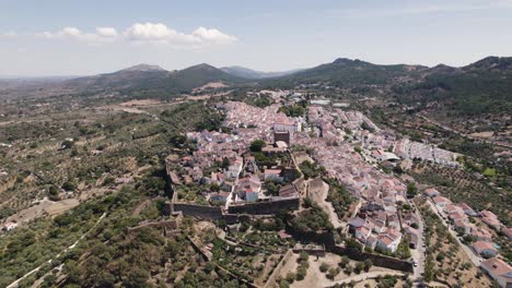 Aerial-circle-view-of-castle-and-town