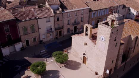 The-old-parish-church-in-Uchaud-Commune-High-perspective-aerial