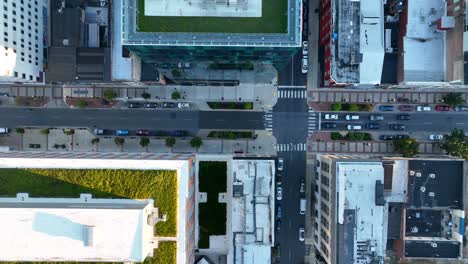 Top-down-aerial-of-city-street