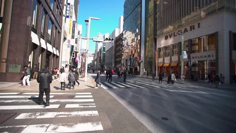 Street-Shots-of-Ginza-district-in-Tokyo-on-a-car-free-weekend,-Tokyo