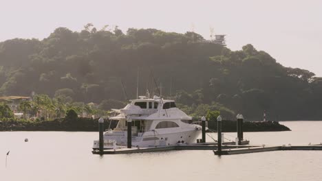 A-yacht-docked-on-the-pier-of-the-Amador-in-Panama-City,-Central-America