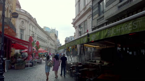Old-town-streets-with-restaurants-and-tourists-,Bucharest-Romania