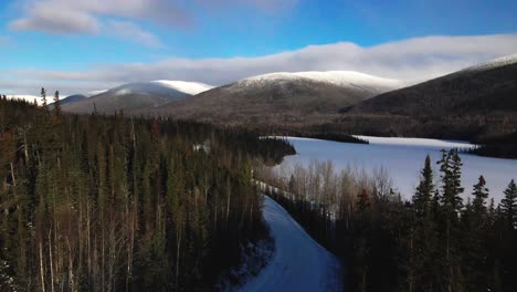 Breathtaking-Aerial-Views-of-Morfee-Lake-in-the-Misinchinka-Ranges-During-Winter