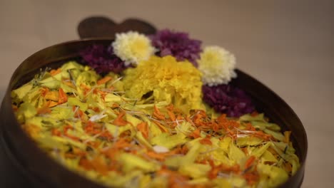 rangoli-of-flowers-India-diwali-in-water-pot