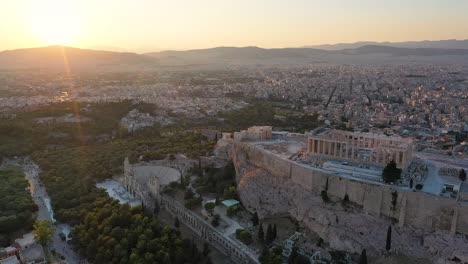 Acropolis-city-of-Athens-parthenon,-symbol-of-ancient-Greece,-Mount-Lycabettus,-Parliament-Building,-residential-buildings
