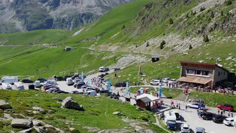 Tour-de-France-Classification-Etappe-Col-de-la-Croix-de-Fer-in-Savoy-Isere,-French-Alps---Aerial-Sliding