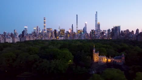 AERIAL-PANO:-New-York-from-Central-Park-at-Night,-City-Lights
