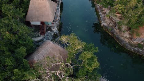 Drone-tilt-shot-Panoramic-view-of-Zamna-hotel-resort-in-Mexico