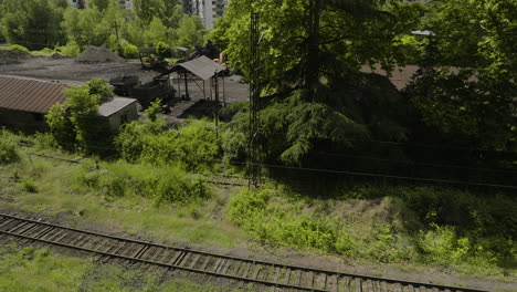 Old-out-of-use-railroad-track-in-abandoned-Chiatura-mining-warehouse