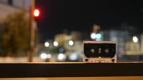 Street-intersection-time-lapse-at-night-with-cassette-tape-and-traffic-lights