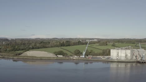 Aerial-across-River-Suir-to-mobile-crane-at-O'Brien-Cement-plant