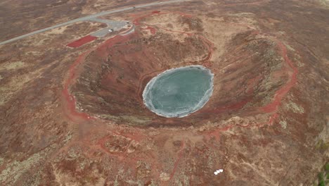 Frozen-Volcanic-Crater-Lake-Kerid-In-Grimsnes-Area,-South-Iceland