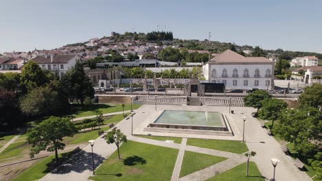 Empty-municipal-garden-of-Castelo-Branco-on-sunny-day,-Portugal
