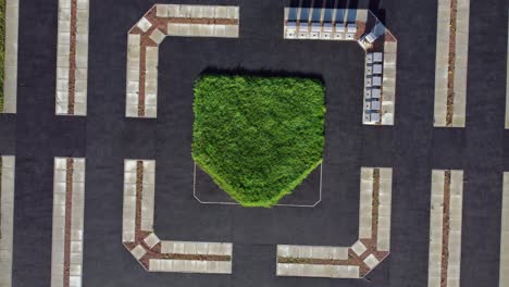 Modern-square-target-cemetery-pathway-design-aerial-view-artistic-garden-of-rest-graveyard-slow-rising-top-down
