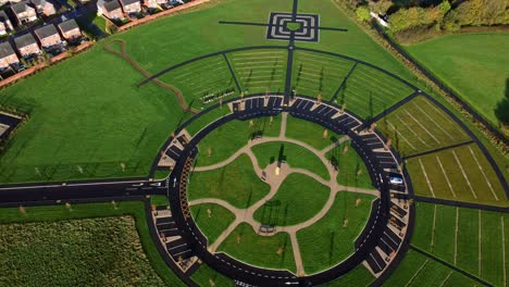 Modern-circular-cemetery-pathway-design-aerial-view-artistic-garden-of-rest-rising-up