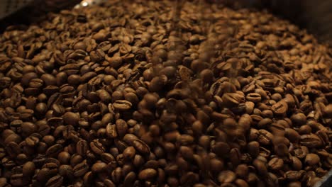 Close-up-shot-of-coffee-beans-are-falling-on-each-other-different-speads