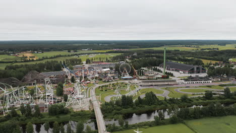 Aerial-view-of-Powerpark-funland,-Finland's-largest-Amusement-Park-4k