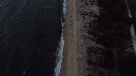 Top-down-and-reveal-shot-of-beach-with-lagoons-in-winter