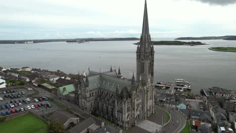 Aerial-View,-Saint-Colman's-Cathedral,-Cobh,-Ireland