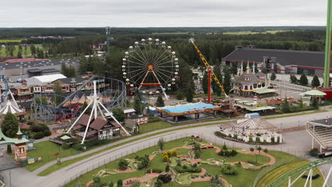 Fly-over-Drone-Footage-of-empty-Powerpark-Amusement-Park-in-Finland-4k