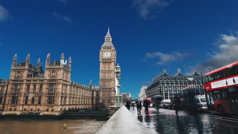 Big-Ben-clock,-London,-Uk,-Europe,-British-tower,-architecture,-famous-historical-national-monument,-timelapse-sky-replacement-effect,-international-attraction,-cityscape,-Brexit-symbol,-bridge-view