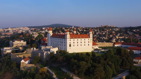 Rotating-drone-shot-revealing-the-Bratislava-Castle-in-Bratislava-Slovakia